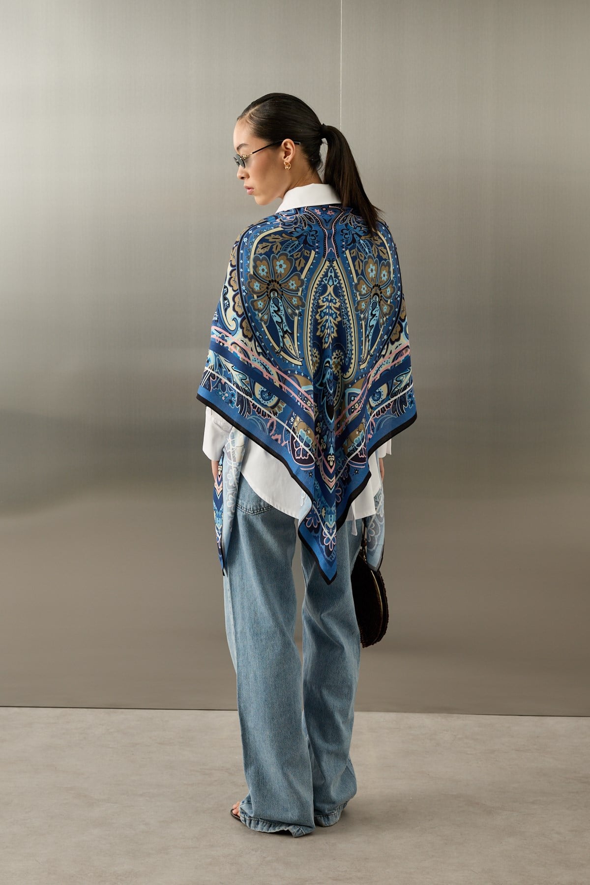 Paisley Scarf – Azure & Ochre (140x140)