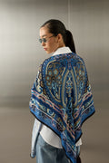 Paisley Scarf – Azure & Ochre (140x140)